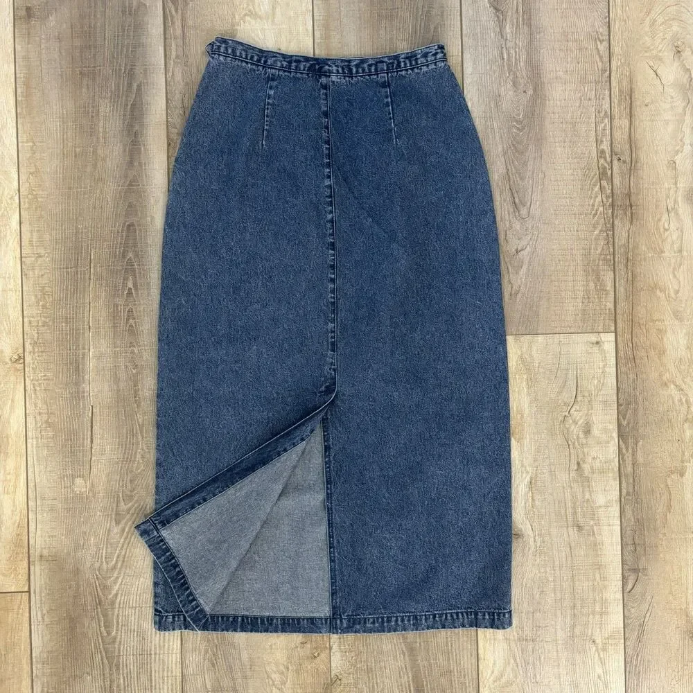 Vintage Y2K Denim Maxi Skirt Size 8 Western Ranch Festival Blue Prairie 90s Norm - Picture 6 of 12